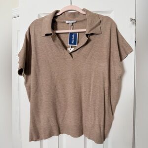 Vila Milano Short Sleeve Polo Tunic in Heather Wheat Size XL